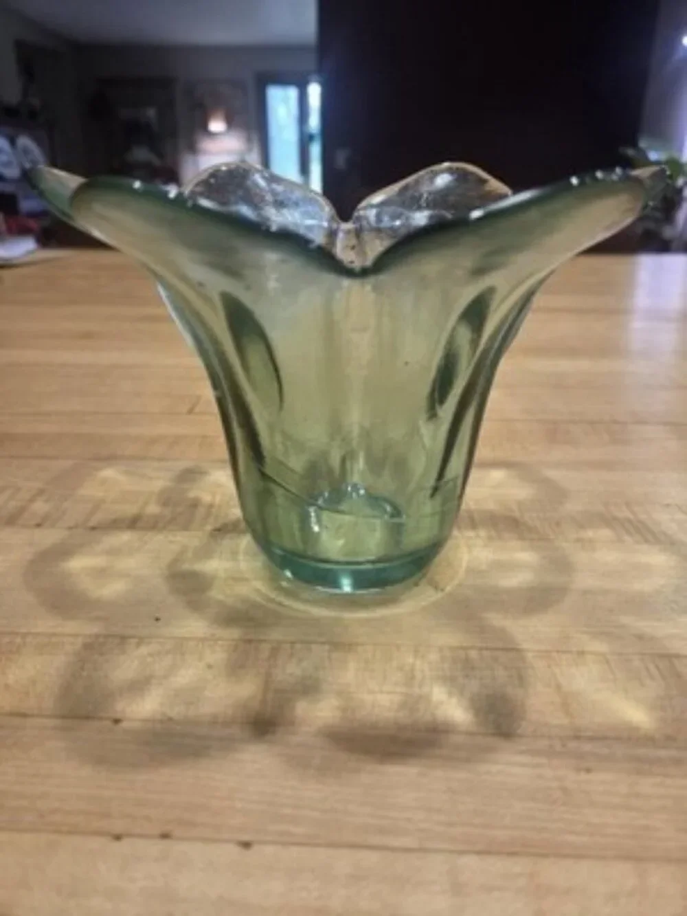 Celery Green Recycled Glass Tulip Candle Holder Flared Bowl 6 Inch